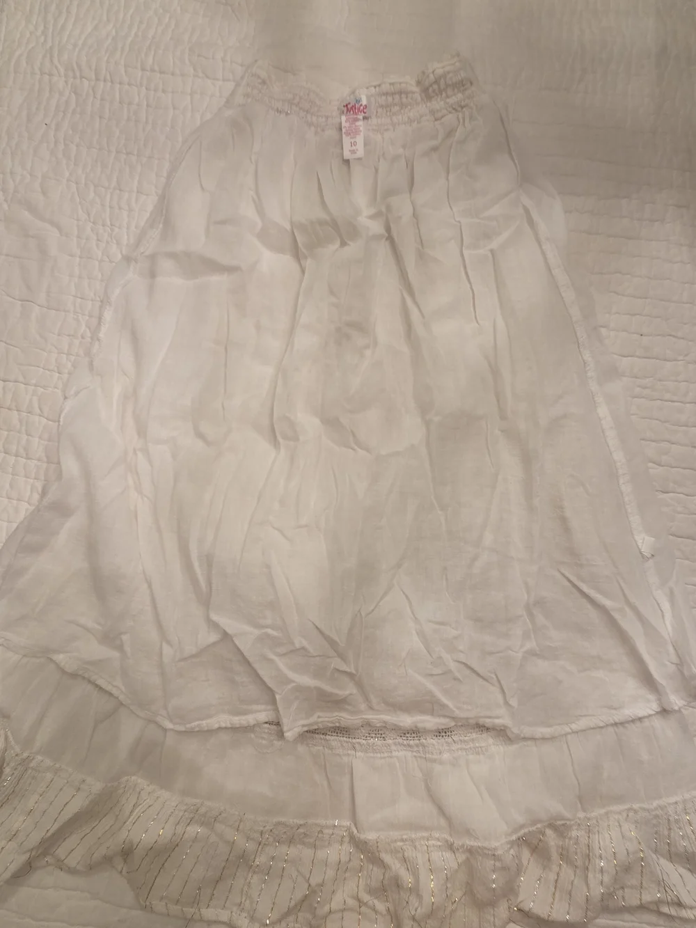 Justice Cream High-Low Tiered Ruffle Skirt with Metallic Thread Size 10